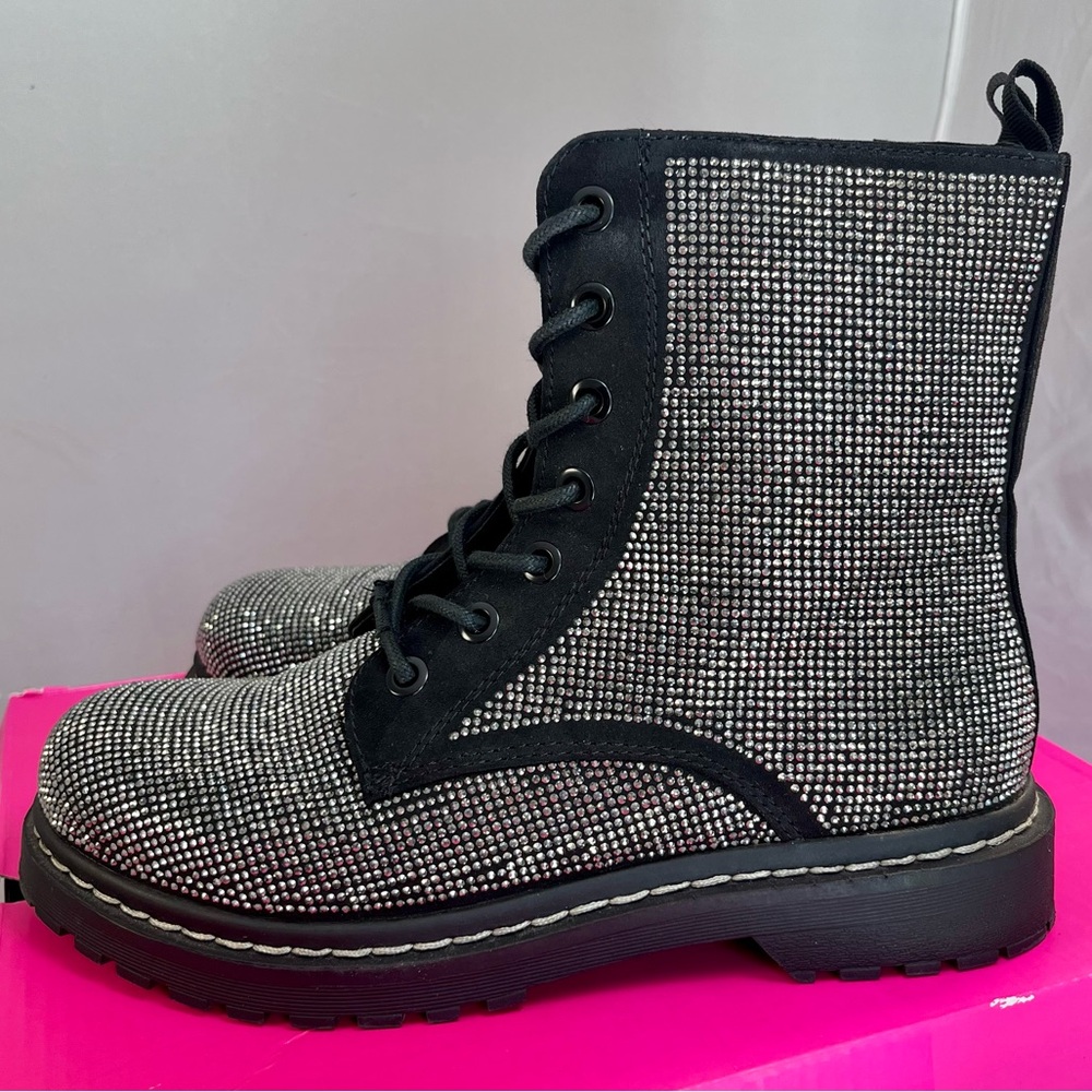 IOB Betsey Johnson for Torrid Rhinestone Lace-Up Combat Boots-Sz 8 - Picture 4 of 12